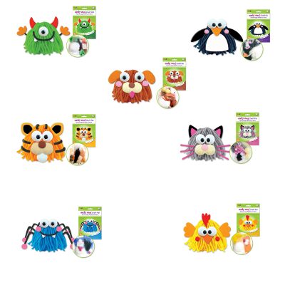 Wacky Wool Craft Kits includes all the makings for 7 different characters: puppy, penguin, tiger, spider, kitten, monster and chicken.