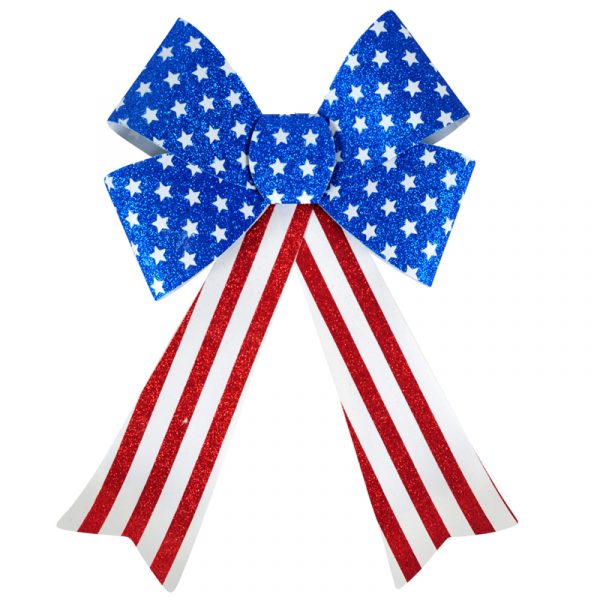 10 Inch x 15 Inch Patriotic Glitter Bow Red White Blue