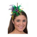 Mardi Gras Trimmed Headband w Beads Ribbons Feathers