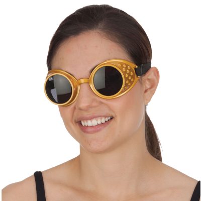 Costume Gold Frame Dark Lens Goggles