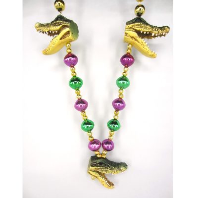 Round Metallic Bead Necklace with 3 Alligator Heads