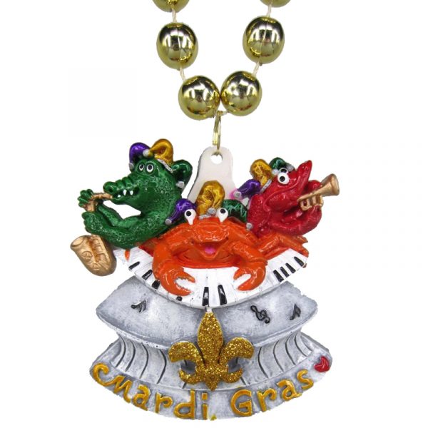 Round Metallic Bead Necklace Mardi Gras Musical Animals