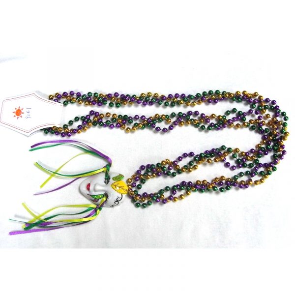Round Metallic Braided Bead Necklace with Mask Ribbons