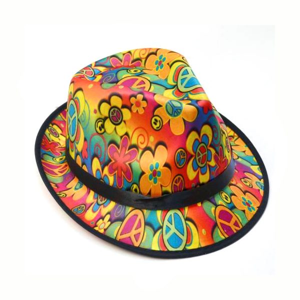 Polyester Peace Flower Smile Face Fedora Hat