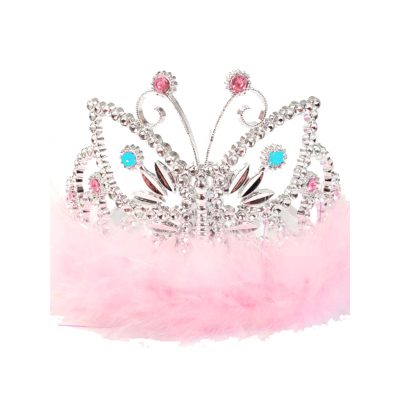 Plated Plastic Butterfly Tiara with Marabou and Stones