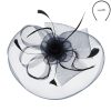 Black Mesh Satin Headpiece Fascinator w Floral Feather Trim