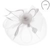 White Mesh Satin Headpiece Fascinator w Floral Feather Trim