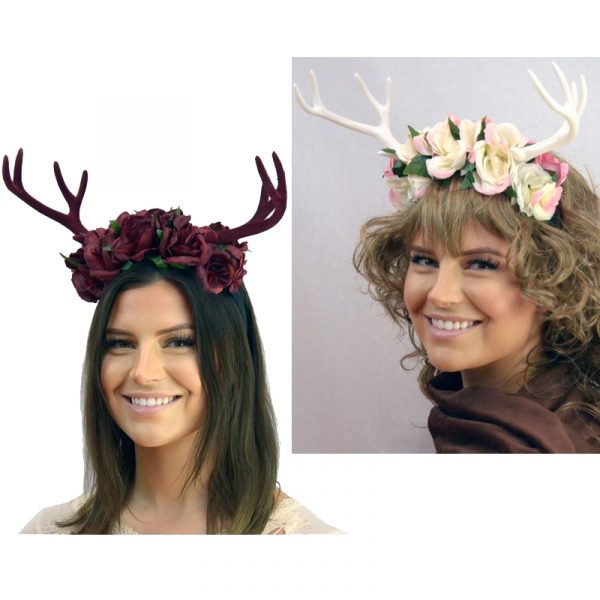 Costume Floral Headband w Antlers