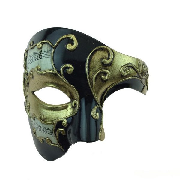 Black/Gold Costume Venetian Phantom Mask w Musical Notes