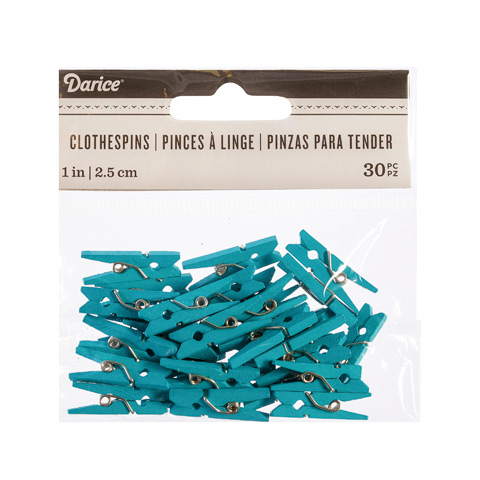 Turquoise 1 Inch Solid Color Craft Mini Clothespins