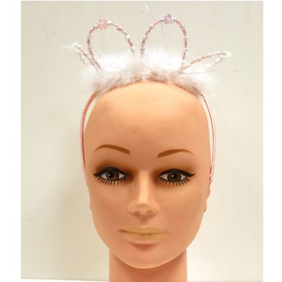 Pink Beaded-Top Tiara Headband Crown w White Marabou