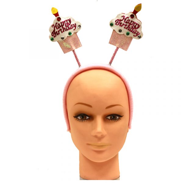 Pink Happy Birthday Cupcake Head Bopper Headband
