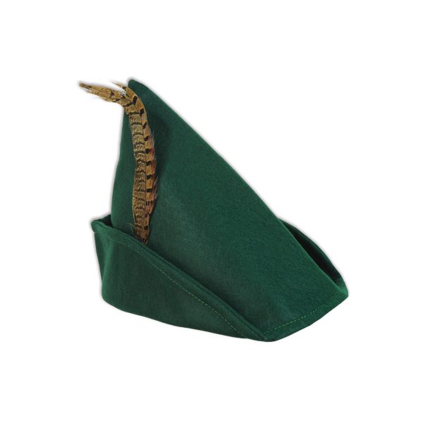Green Felt Robin Hood Hat w Pheasant Feather