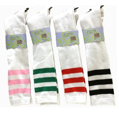White Acrylic Knee High Socks with Stripes