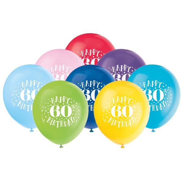 6 Stück Pinke Latex-Ballons '60th Birthday' | 27 Cm Durchmesser | Mit Glitzer | Für Luft Oder Helium