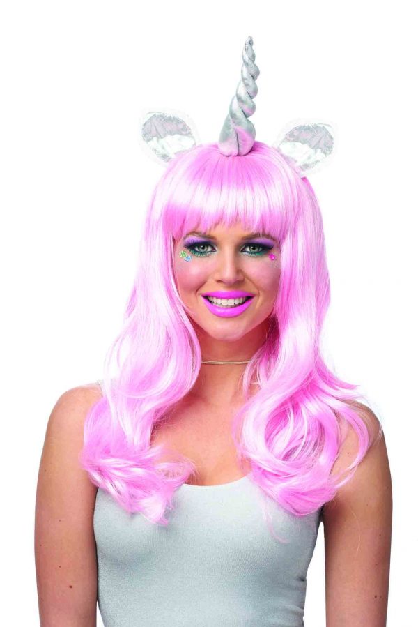 Magical Light Pink Unicorn Wig Silver Horn & Ears