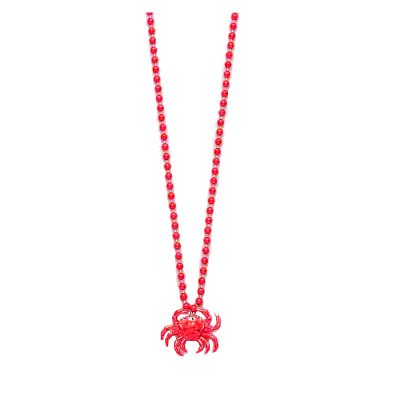 Red Metallic Round Bead Necklace w Sea Crab
