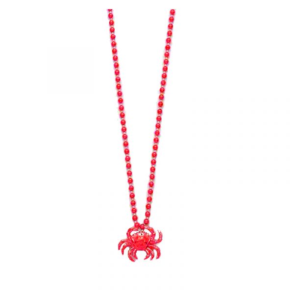 Red Metallic Round Bead Necklace w Sea Crab