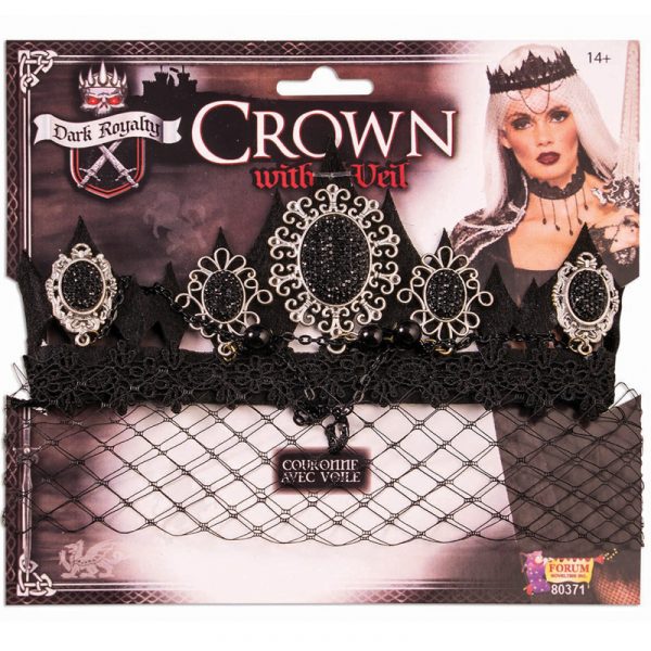 Dark Royalty Sparkle Crown Attached Black Veil