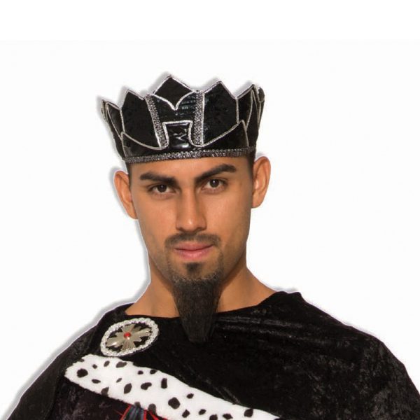 Black Fabric Dark Royalty King Crown Silver Trim