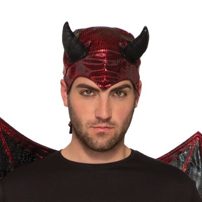 Costume Printed Metallic Fabric Devil Hood Red Black