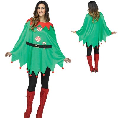 Green Elf Poncho Red Accents Black Belt