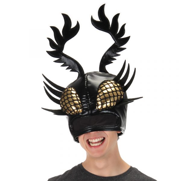Black Shiny Fabric Insect Hat Mask - DominAnt Insectoid HatsEye