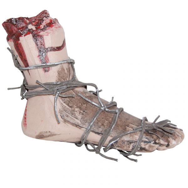 11 Inch Plastic Bloody Foot w Barbed Wire
