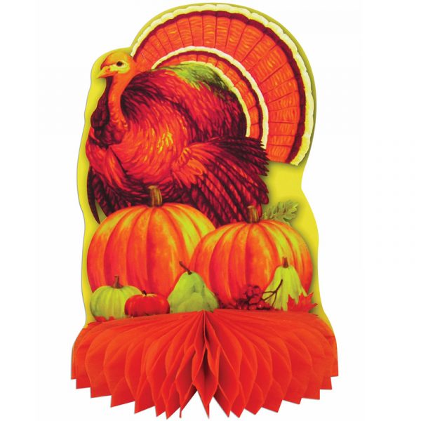 Tissue Turkey w Pumpkins Centerpiece
