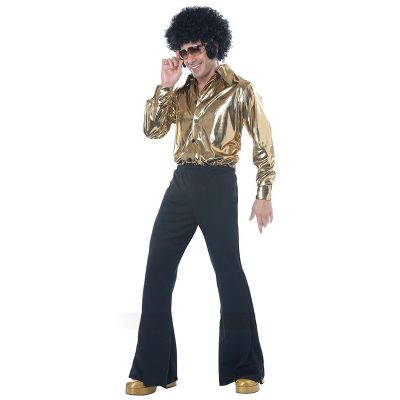 Disco King 1970s Costume Gold Shirt Black Pants
