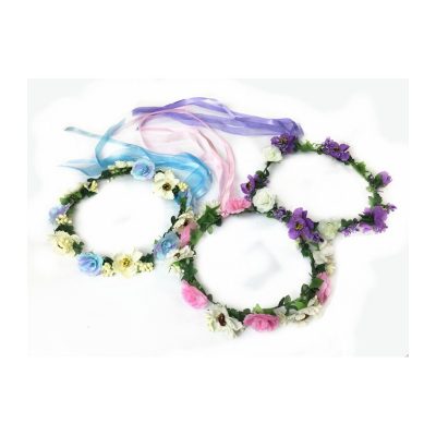 Wrapped Floral Halo Headpiece w Ribbon Trailers