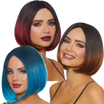Ombre Bob Wigs Brunette Black Steel Blue