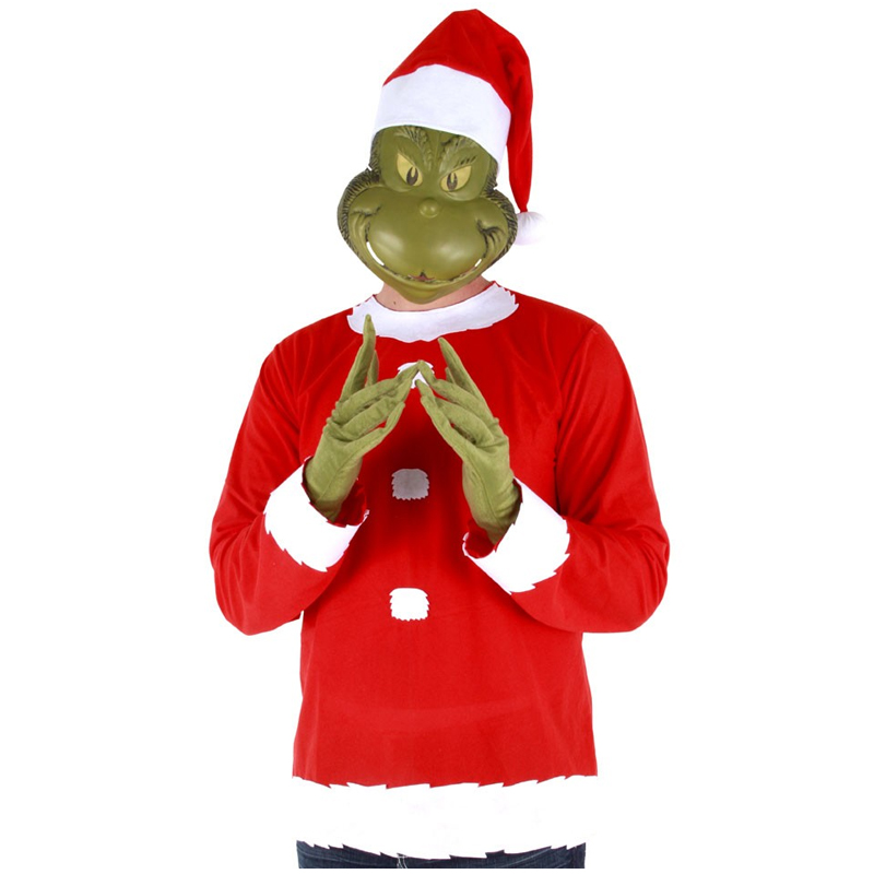 The Grinch Complete Santa Claus Costume For Adults – Size L To 2XL – Green Polyester Outfit