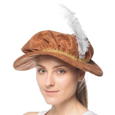 Weathered Fabric Renaissance Hat w Feather