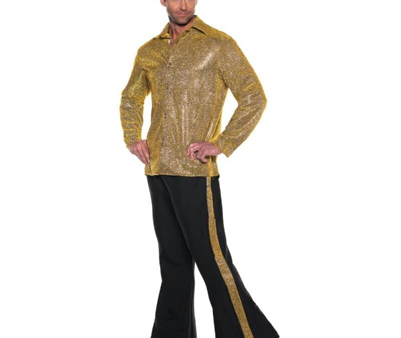 Disco King 1970s Costume Gold Shirt Black Pants
