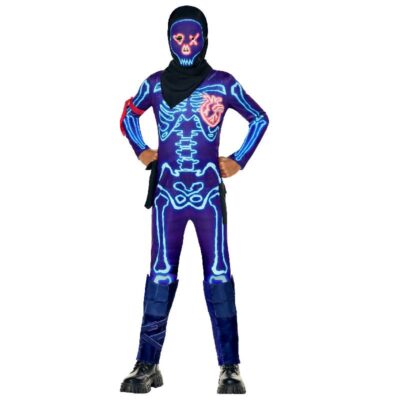 Fortnite Party Trooper Costume Youth Neon Skeleton Kids Halloween Costume