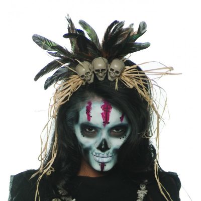 Costume Witch Doctor Headband w Skulls n Feathers