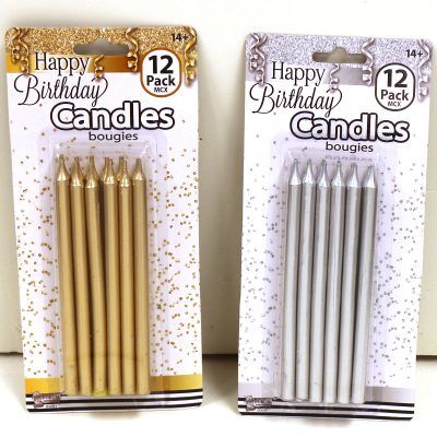 5 Inch Metallic Birthday Candles Gold or Silver
