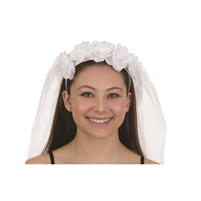 Costume White Rose Floral Headband w Veil - Cappel's