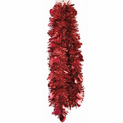 Saint Valentine's Day red tinsel garland with hearts