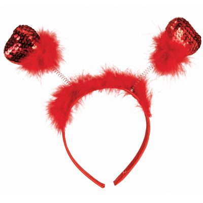 Red Sequin Feather Hearts Head Bopper