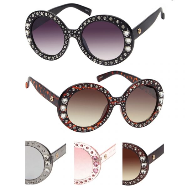 Deluxe Round Frame Sunglasses w Rhinestones