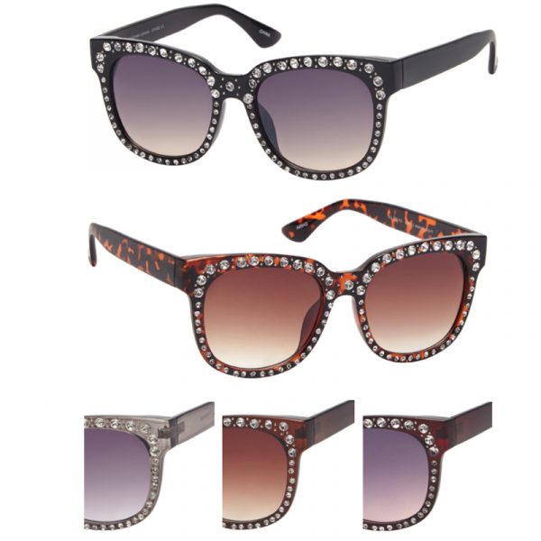 Rounded Frame Sunglasses w Rhinestones