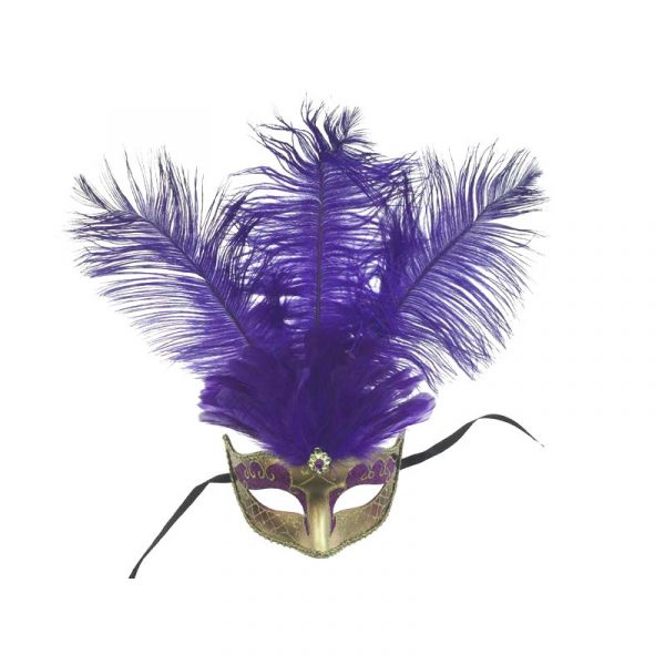 Purple Costume Deluxe Half Mask w Feathers