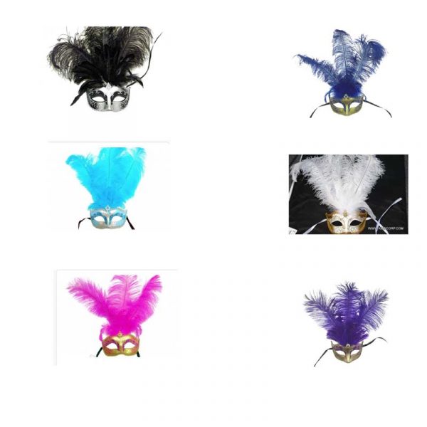 Costume Deluxe Half Mask w Feathers