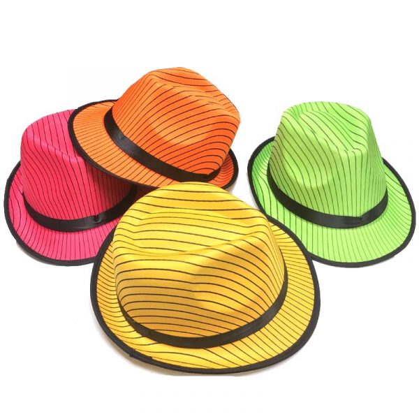 Striped Neon Satin Fedora Hat