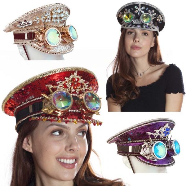 Deluxe Jeweled Burning Man Hat w Holographic Goggles