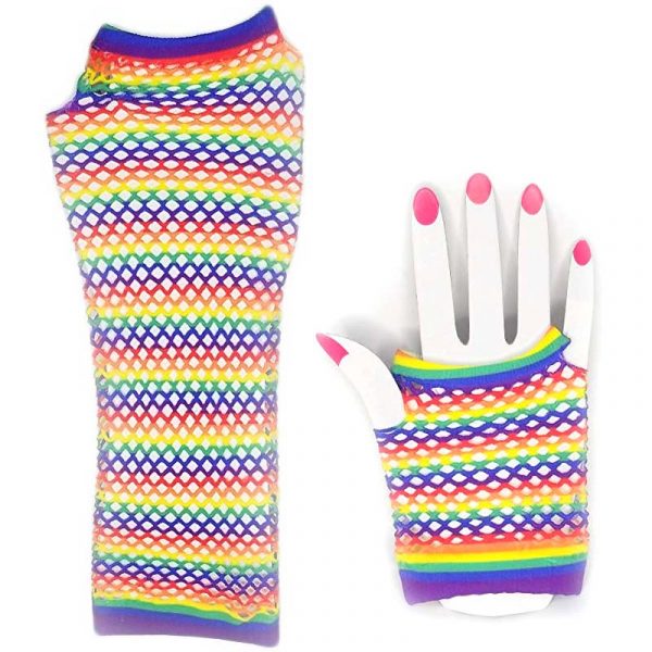Rainbow Fabric Fishnet Gloves