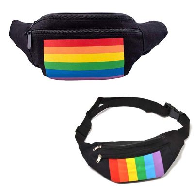 Black Fabric Fanny Pack w Rainbow Stripes