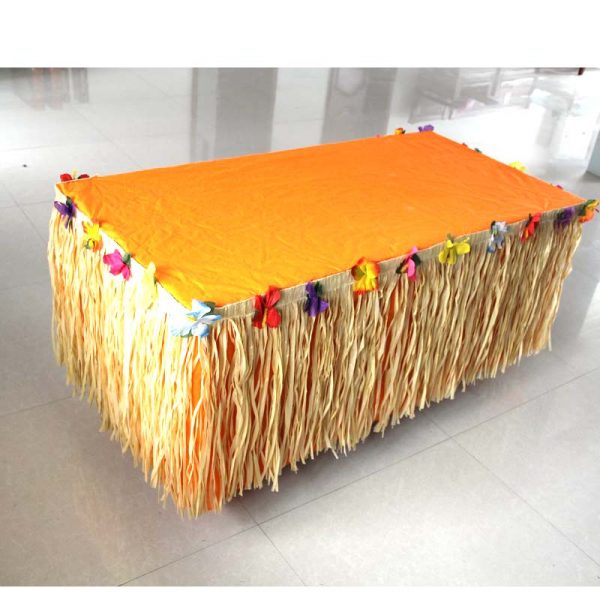 Paper Raffia-look Table Skirt with Floral Band